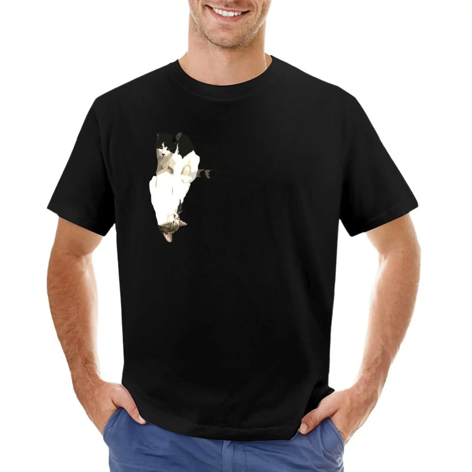 Black and white cat with a tabby cat. T-Shirt tees summer tops shirts graphic tee men
Black and white cat with a tabby cat. T-Shirt tees summer tops shirts graphic tee men