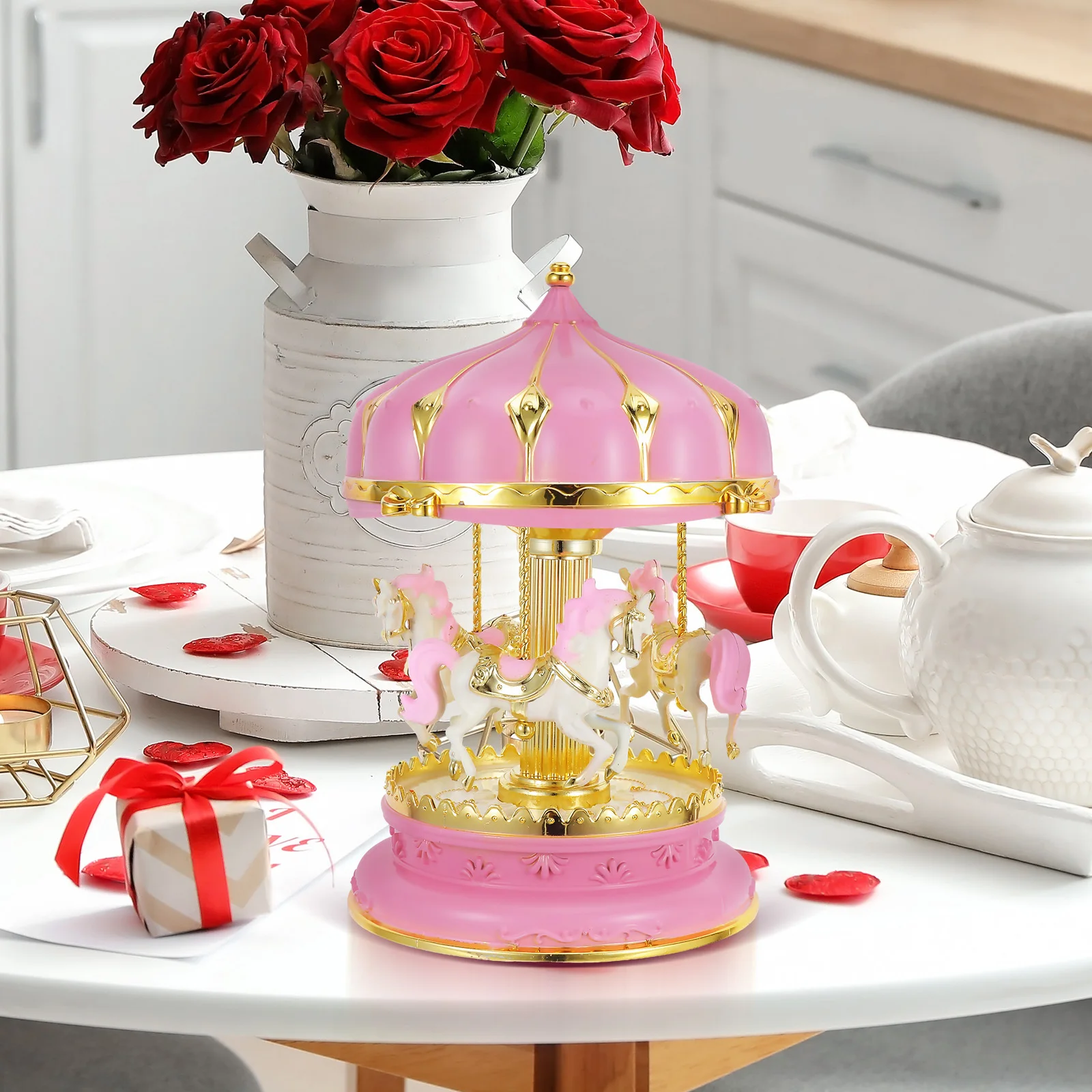 Rotating Wooden Horse Music Box Pink Creative Romantic Desktop Decoration Glittering Carousel Music Box Valentine Gift
Rotating Wooden Horse Music Box Pink Creative Romantic Desktop Decoration Glittering Carousel Music Box Valentine Gift