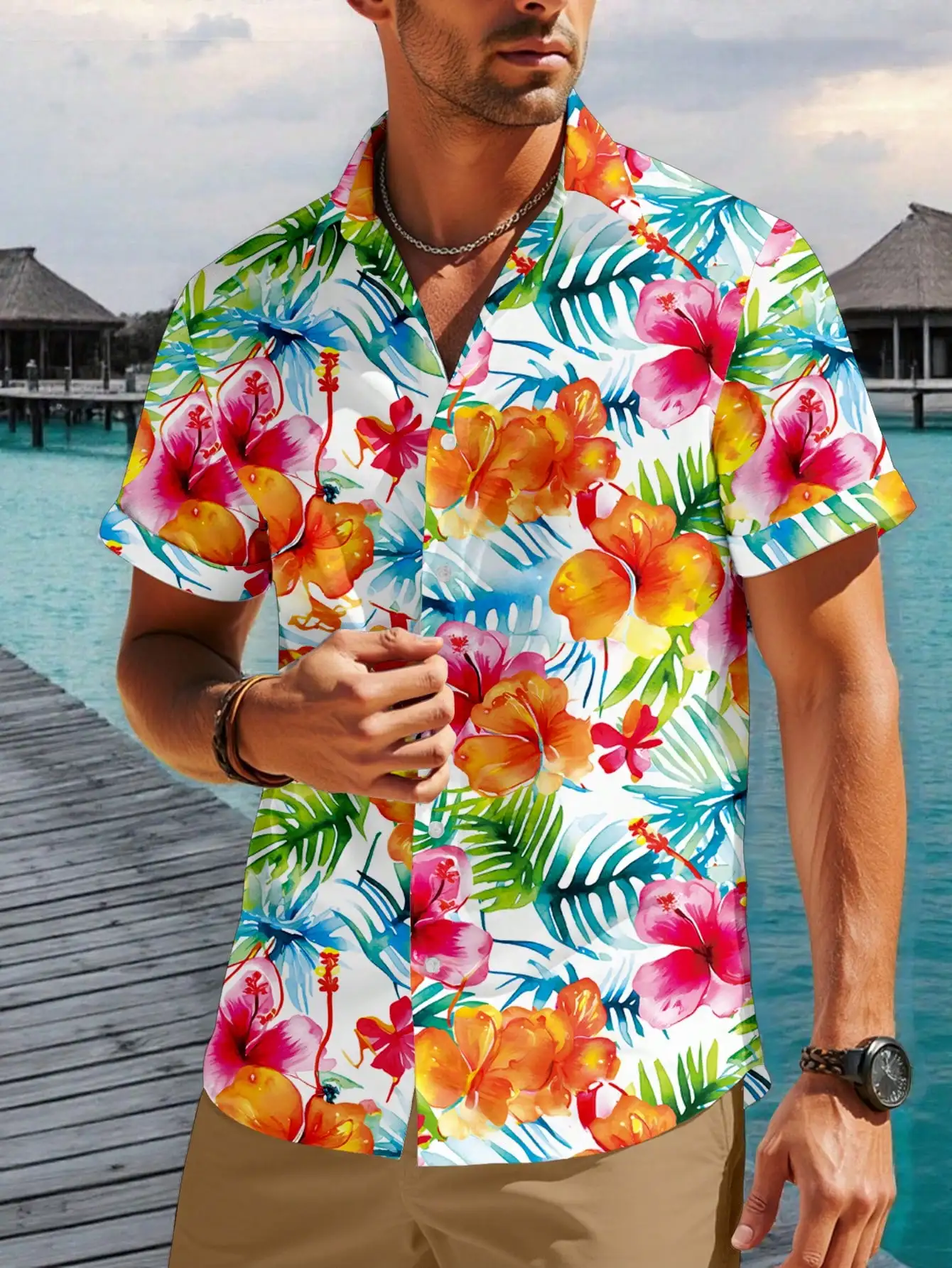 Mens Floral Print Button Front Casual Vacation Short Sleeve Shirt
Mens Floral Print Button Front Casual Vacation Short Sleeve Shirt