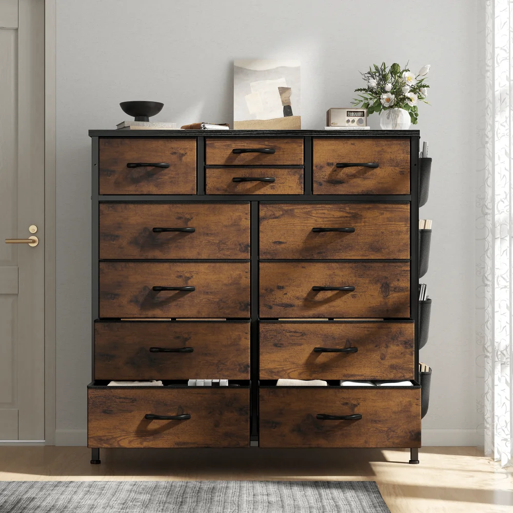 Dresser For Bedroom With 12 Drawers,Tall Dresser Chests Of Drawers With Side Pockets, Fabric Dresser Storage Organizer For Bedro
Dresser For Bedroom With 12 Drawers,Tall Dresser Chests Of Drawers With Side Pockets, Fabric Dresser Storage Organizer For Bedro