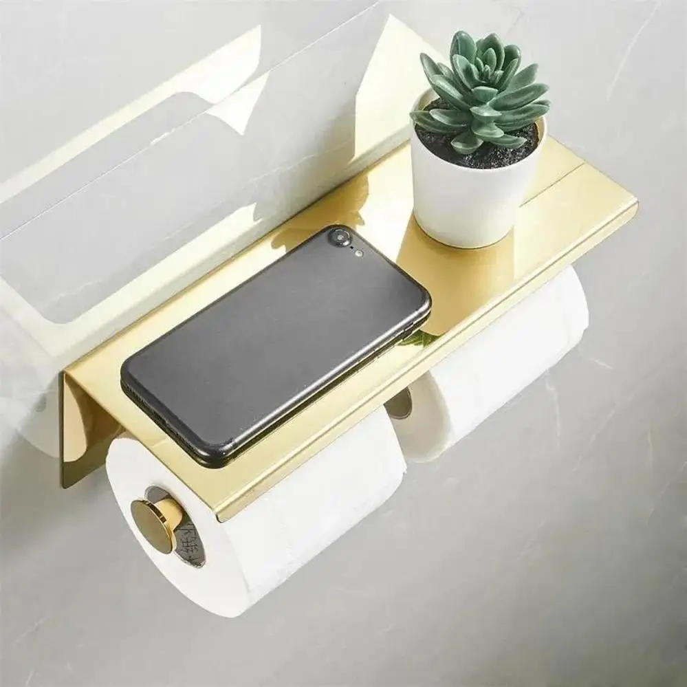 1 Pcs Multi-Functional Toilet Roll Paper Holder With Shelf Wall Mounted Double Roll Tissue Holder Dispenser Bathroom Gold
1 Pcs Multi-Functional Toilet Roll Paper Holder With Shelf Wall Mounted Double Roll Tissue Holder Dispenser Bathroom Gold