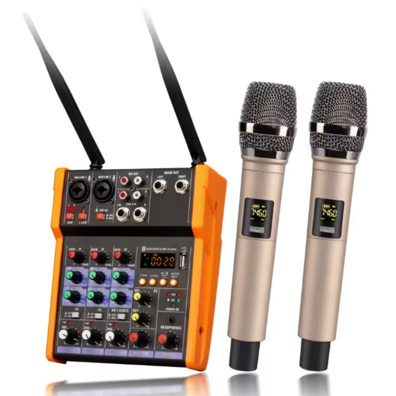 4 Channel USB Audio Mixer with Wireless Microphone Studio Sound Mixers with Bluetooth DJ Console Mixing for Karaoke Micro Phone
4 Channel USB Audio Mixer with Wireless Microphone Studio Sound Mixers with Bluetooth DJ Console Mixing for Karaoke Micro Phone