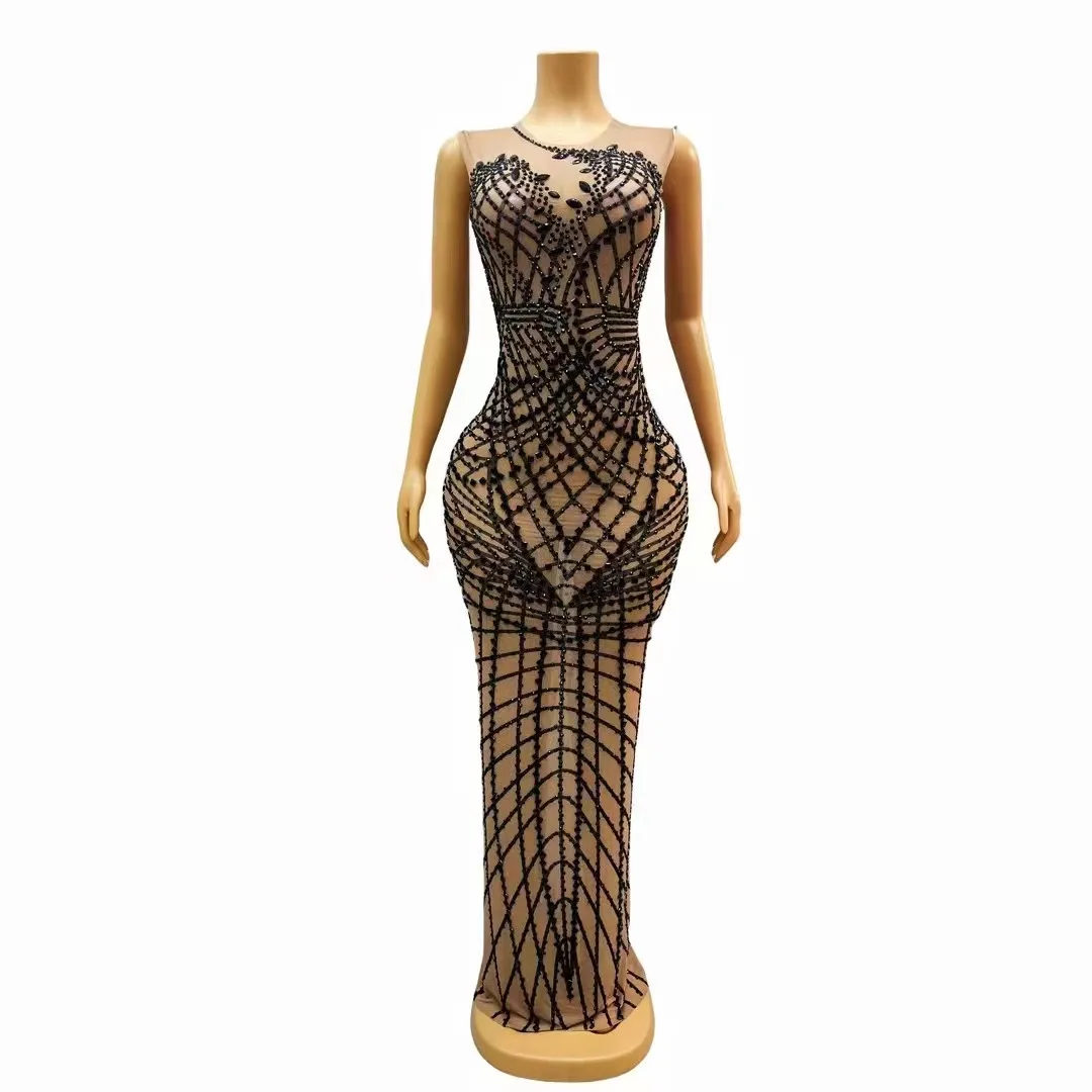 Sexy Stage Black Rhinestones Dress Mesh Transparent Fashion Design Evening Birthday Celebrate Costume Performance Dance Outfit
Sexy Stage Black Rhinestones Dress Mesh Transparent Fashion Design Evening Birthday Celebrate Costume Performance Dance Outfit