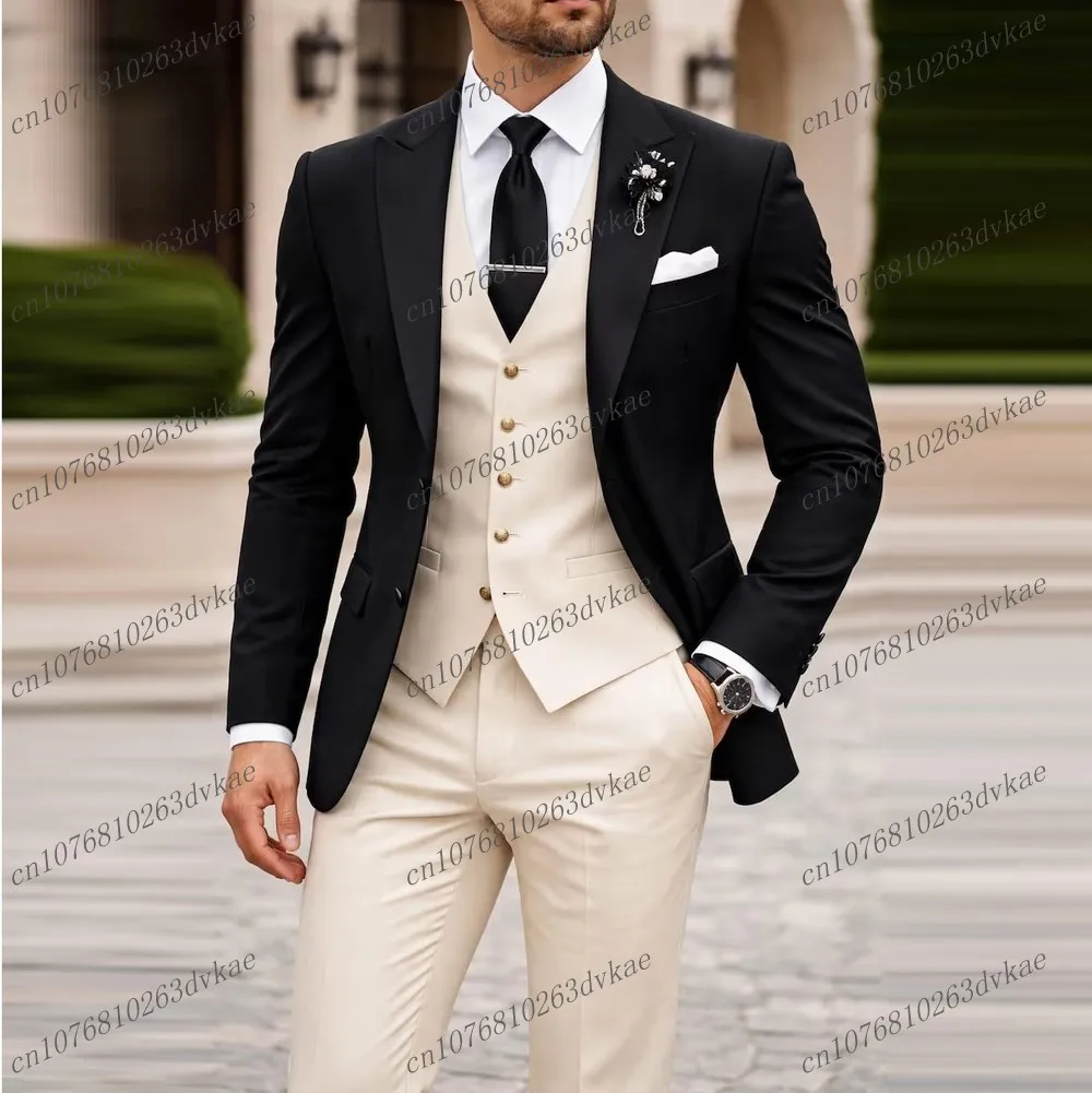 Ivory And Black Men Suit Wedding Party Formal Groom Groomsman Prom Business Male Tuxedos 3 Piece Set Jacket Vest Pants
Ivory And Black Men Suit Wedding Party Formal Groom Groomsman Prom Business Male Tuxedos 3 Piece Set Jacket Vest Pants