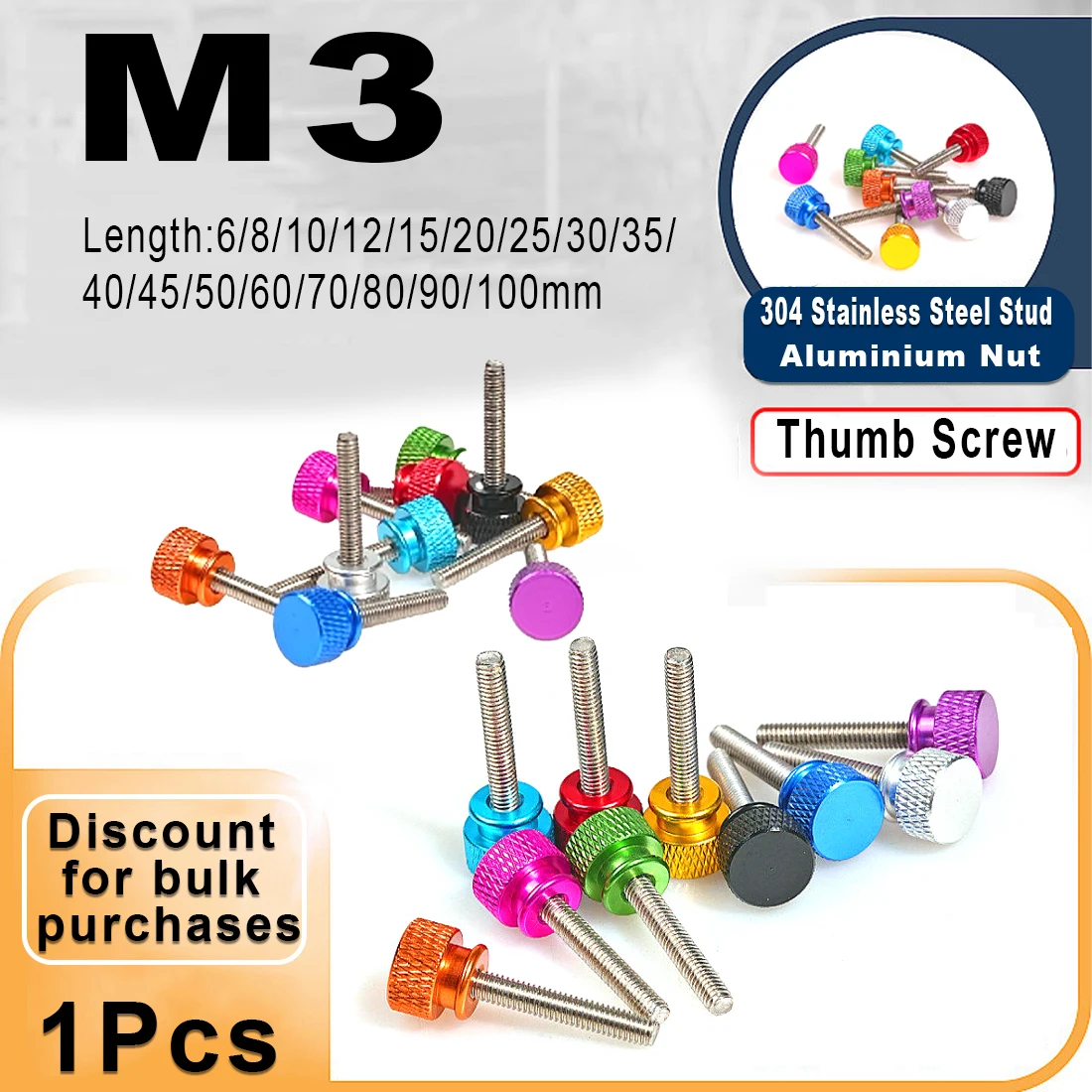1Pc M3 Aluminum Step Thumb Screw Aluminum+Stainless Steel Knurled Hand Grip Knob Bolts Thumbscrews Anodized Colors L=6-100mm
1Pc M3 Aluminum Step Thumb Screw Aluminum+Stainless Steel Knurled Hand Grip Knob Bolts Thumbscrews Anodized Colors L=6-100mm