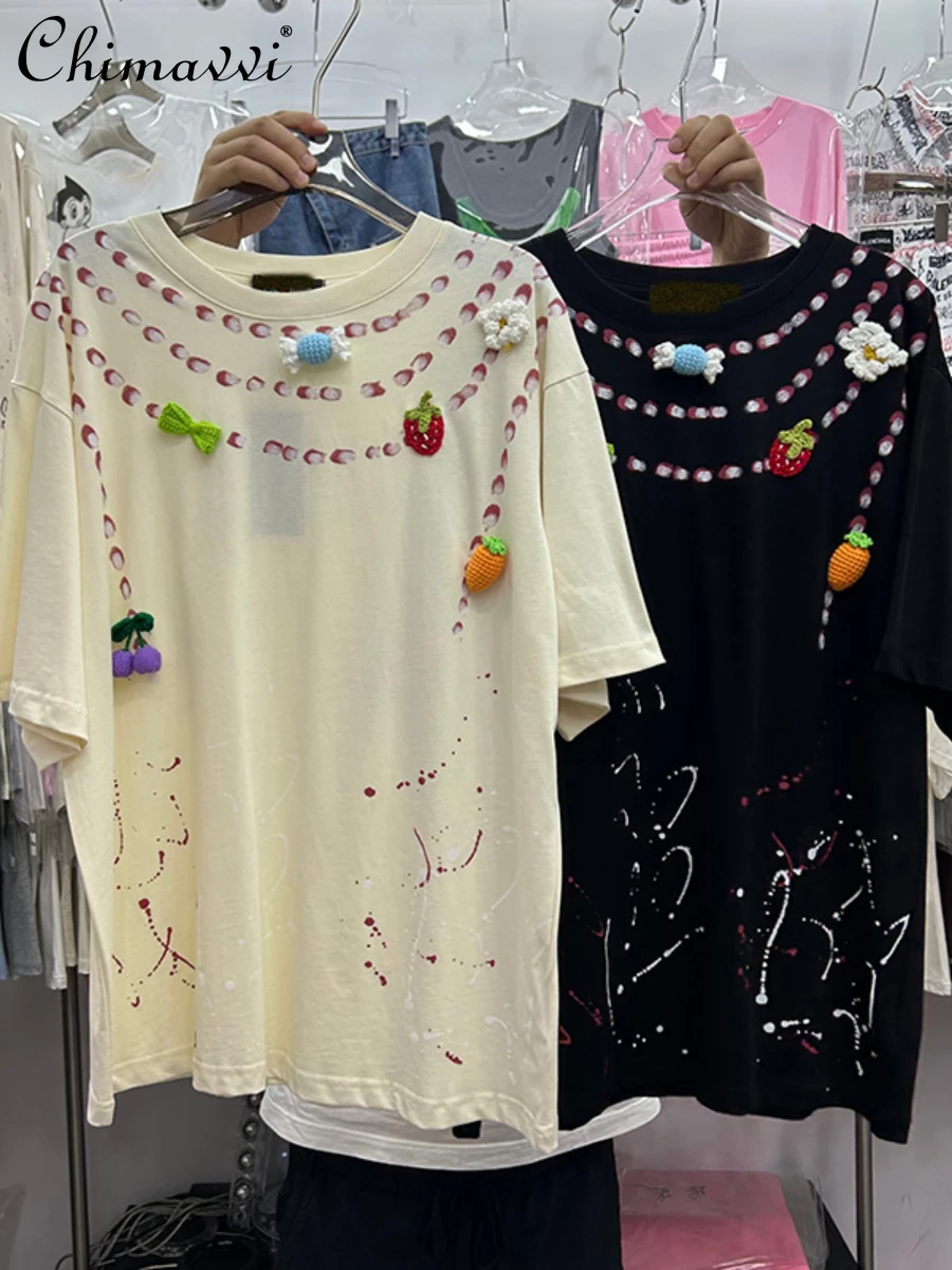 Sweet T-shirt Short-Sleeved Women's Top Summer European Pullover Loose Fashion Mid-Length Slimming Kawaii Casual Ladies Tshirts
Sweet T-shirt Short-Sleeved Women's Top Summer European Pullover Loose Fashion Mid-Length Slimming Kawaii Casual Ladies Tshirts