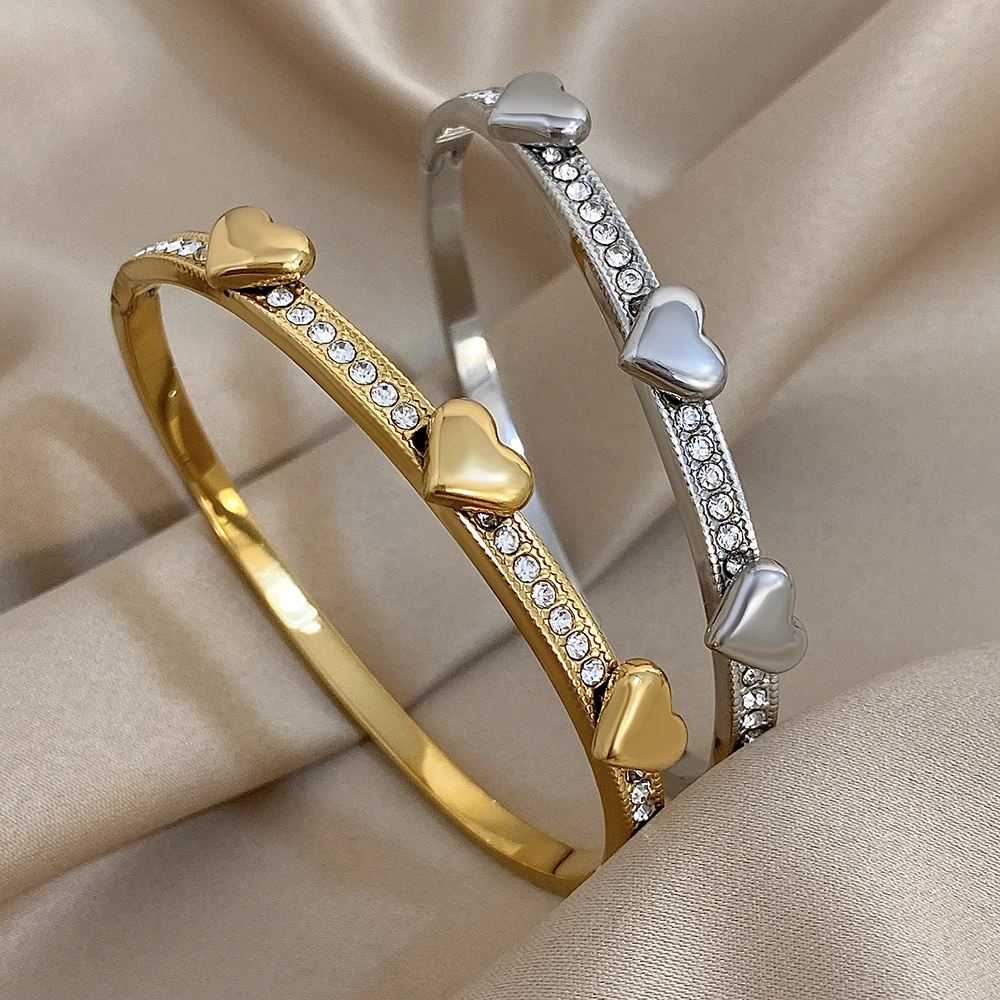 Exquisite Luxury Zircon Stainless Steel Heart Open Bangle Bracelet for Women Smooth Waterproof Round Golden Spring Bangle Gift
Exquisite Luxury Zircon Stainless Steel Heart Open Bangle Bracelet for Women Smooth Waterproof Round Golden Spring Bangle Gift