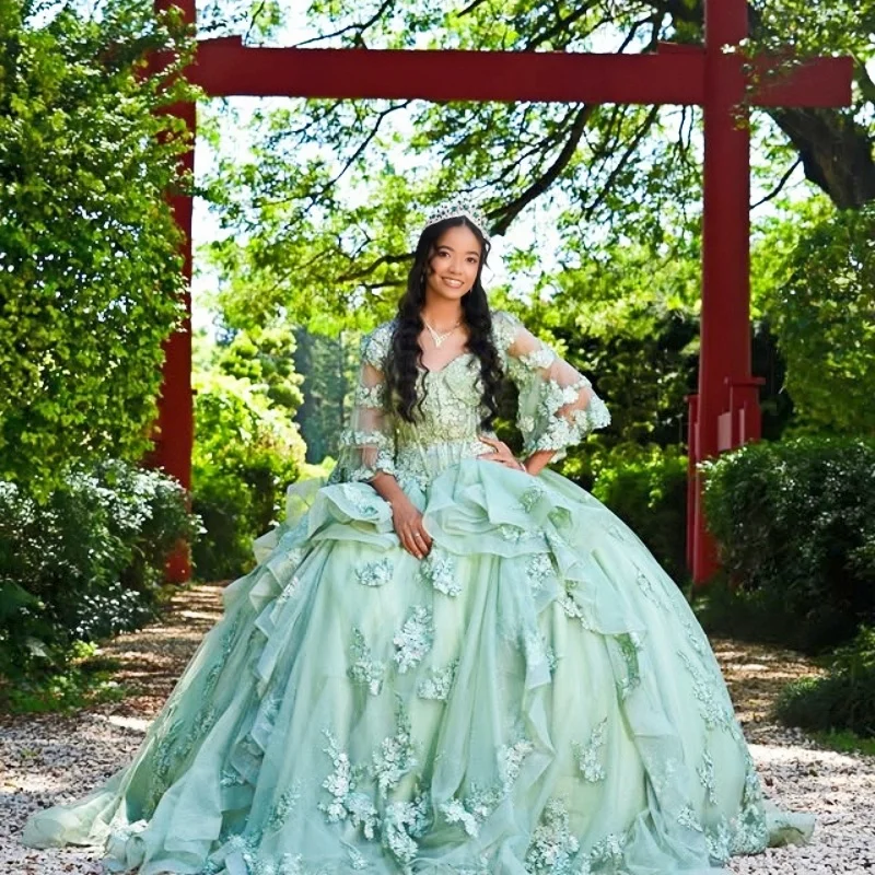 Customized Shiny Mint Green Off Shoulder Quinceanera Dress sequin applique Tull Lace 3D flower vestidos de 15 Quinceanera
Customized Shiny Mint Green Off Shoulder Quinceanera Dress sequin applique Tull Lace 3D flower vestidos de 15 Quinceanera