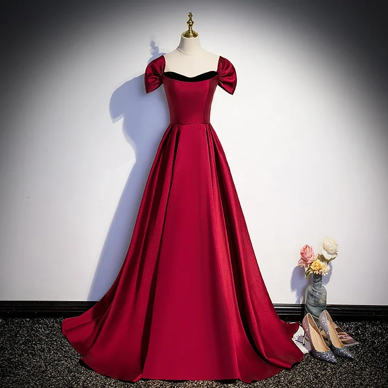 Customized Evening Dress Wine Red Satin Square Collar Short Sleeve Lace Up Floor Length A-Line Plus Size Women party Formal Gown
Customized Evening Dress Wine Red Satin Square Collar Short Sleeve Lace Up Floor Length A-Line Plus Size Women party Formal Gown