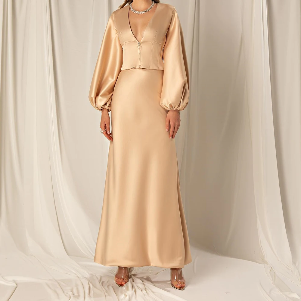 Customized Fashion Satin A-Line Evening Dress V-Neck Floor Length Long Sleeves Solid Color Party Gowns Saudi Arabia 2024
Customized Fashion Satin A-Line Evening Dress V-Neck Floor Length Long Sleeves Solid Color Party Gowns Saudi Arabia 2024