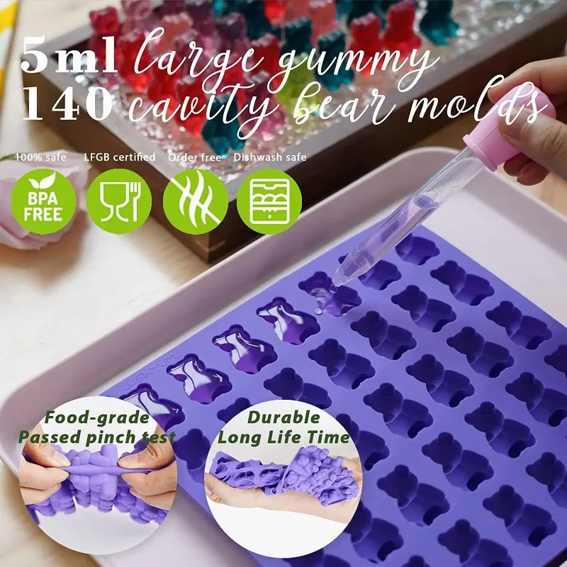 Food-Grade Silicone Bear Mold Jelly Mould 50-Cavity with Dropper BPA-Free Non-Stick Reusable for DIY Chocolate Fondant Baking
Food-Grade Silicone Bear Mold Jelly Mould 50-Cavity with Dropper BPA-Free Non-Stick Reusable for DIY Chocolate Fondant Baking