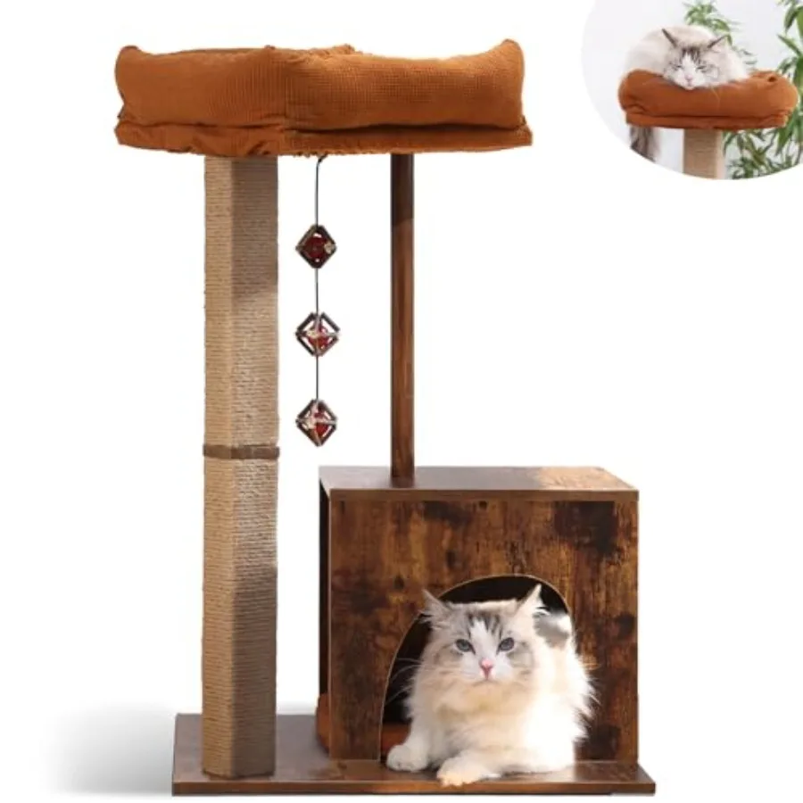 Cat Scratching Post Modern Style Cat Tree with Unique Square Post Wooden Cat Tower with silvervine Balls Retro Cat Condo Scratc
Cat Scratching Post Modern Style Cat Tree with Unique Square Post Wooden Cat Tower with silvervine Balls Retro Cat Condo Scratc