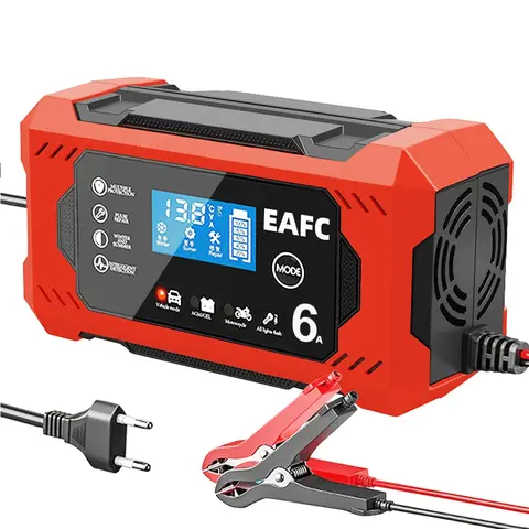 자동차 배터리 충전기 12V 6A 지능형 고속 충전 펄스 수리 유형 오토바이 트럭 용 완전 자동 정지 듀얼 모드 납산