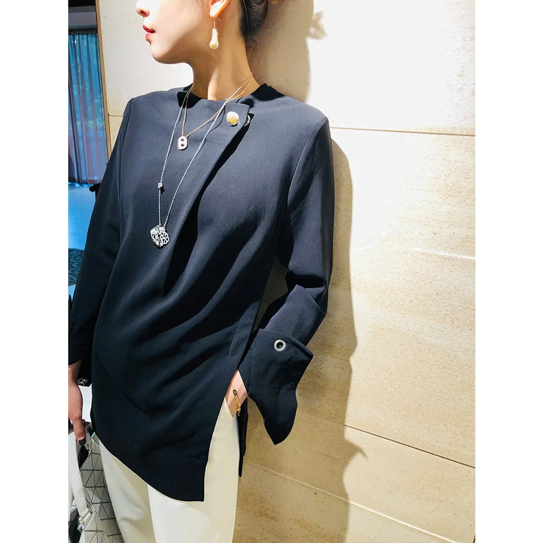 Elegant Long Sleeve Pearl Button Street Style Loose Fit Women's Shirt Tail 2 Pieces Small Audience Design Pure Color round Neck
Elegant Long Sleeve Pearl Button Street Style Loose Fit Women's Shirt Tail 2 Pieces Small Audience Design Pure Color round Neck