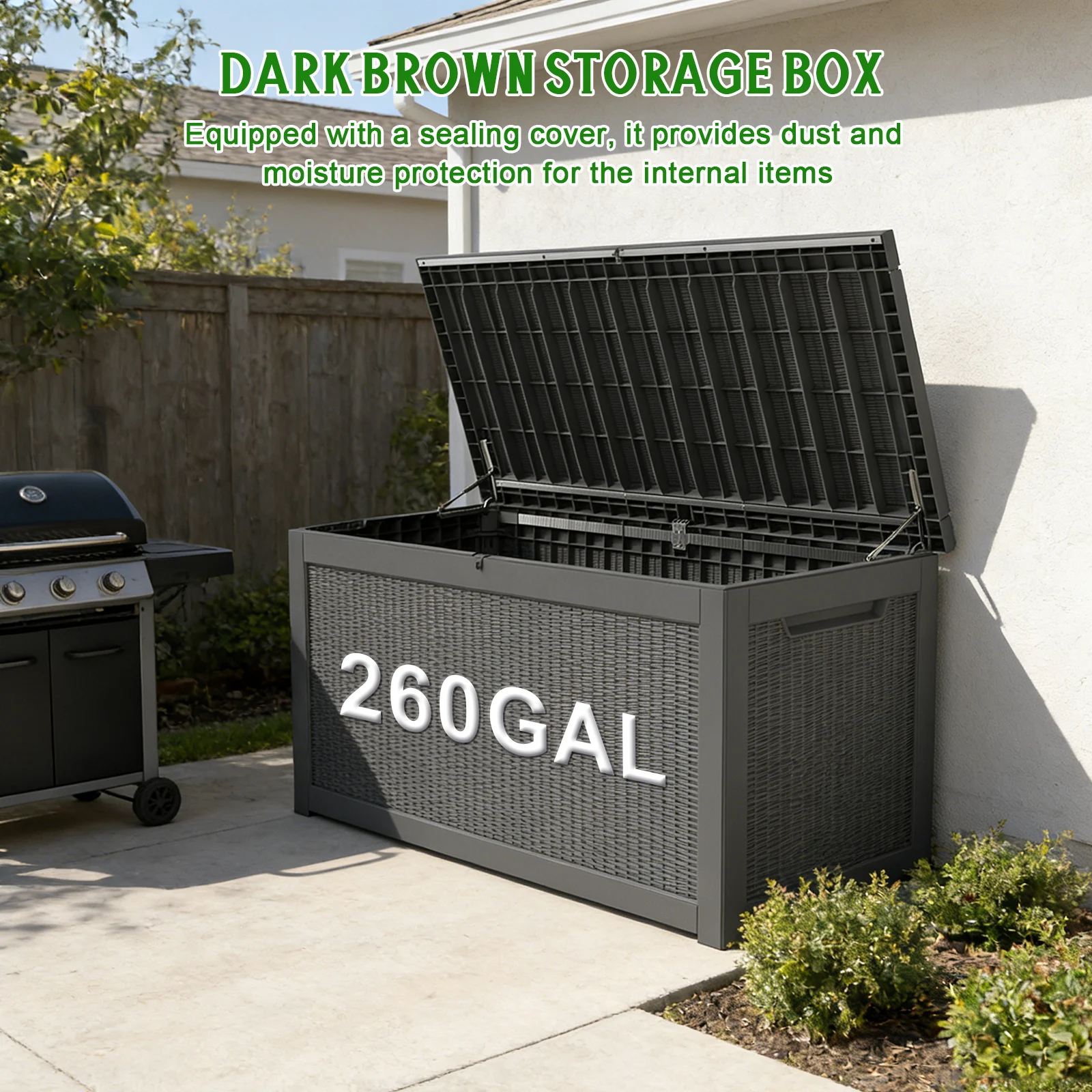 260 Gallon Lockable Resin Deck Box, Waterproof & UV-Resistant Outdoor Storage Box for Outdoor Cushion Storage, Garden Tools & Pool Accessories Storage, Black
260 Gallon Lockable Resin Deck Box, Waterproof & UV-Resistant Outdoor Storage Box for Outdoor Cushion Storage, Garden Tools & Pool Accessories Storage, Black