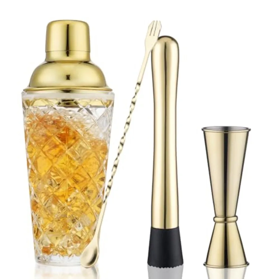 Cocktail Shaker - Premium Glass Bartender Kit with Measuring Jigger, Mixing Spoon, and Muddler
Cocktail Shaker - Premium Glass Bartender Kit with Measuring Jigger, Mixing Spoon, and Muddler