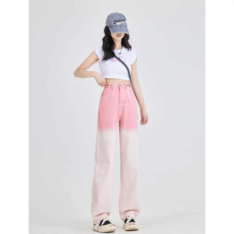 Women Pink Jeans Gradient Vintage Y2K Style American Streetwear Wide Leg Pants Fashion Straight 2023 NEW Summer Female Trouser
Women Pink Jeans Gradient Vintage Y2K Style American Streetwear Wide Leg Pants Fashion Straight 2023 NEW Summer Female Trouser