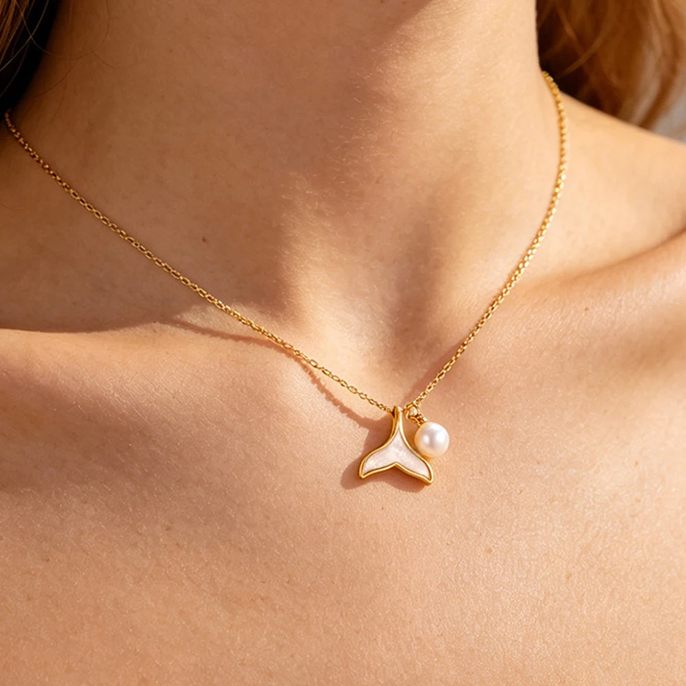 Whale Tail With Pearl Pendant Necklace For Women Girls Summer Stainless Steel Charm Fishtail Jewelry Birthday Gifts Waterproof
Whale Tail With Pearl Pendant Necklace For Women Girls Summer Stainless Steel Charm Fishtail Jewelry Birthday Gifts Waterproof