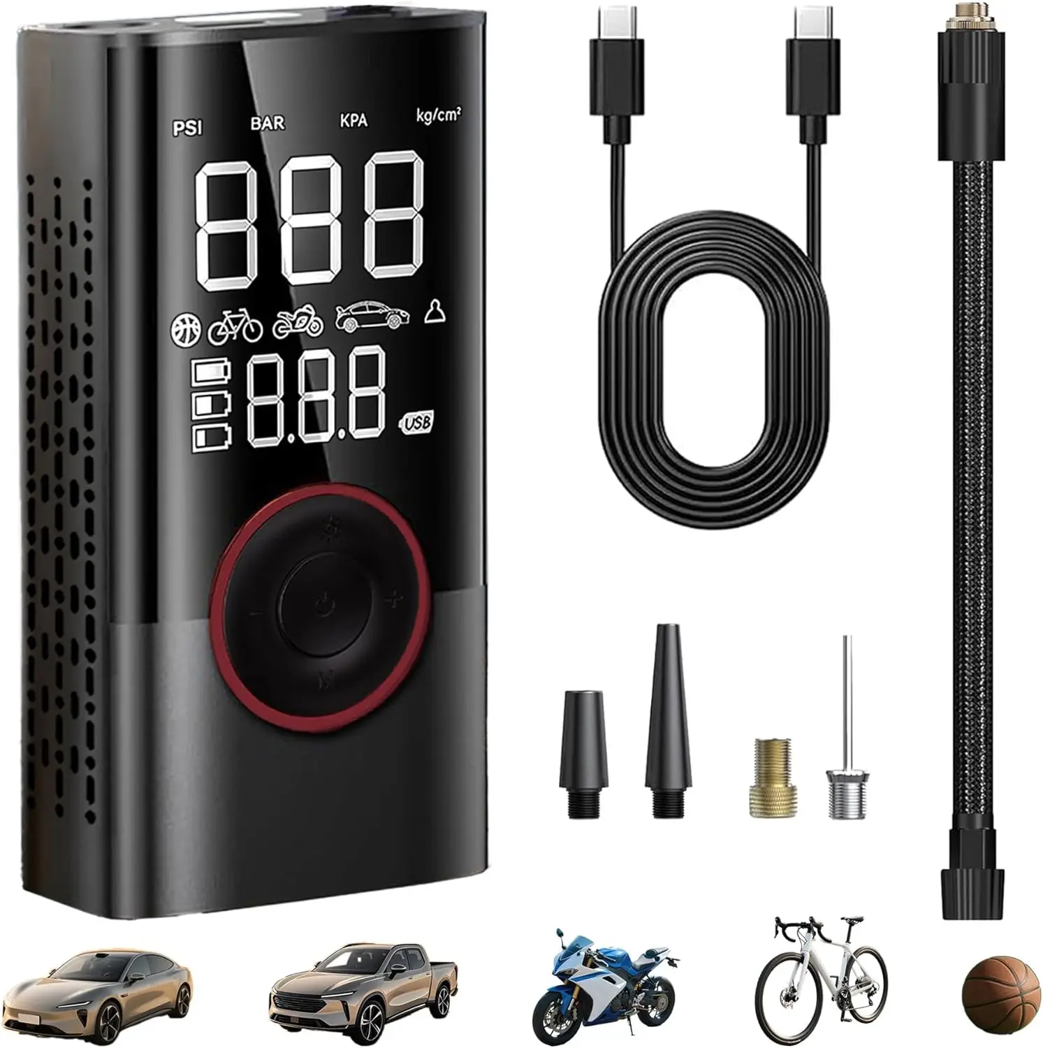 Tire Inflator, 150PSI Digital Air Compressor with LED, Portable for Car, Motorcycle, Bike - Black
Tire Inflator, 150PSI Digital Air Compressor with LED, Portable for Car, Motorcycle, Bike - Black
