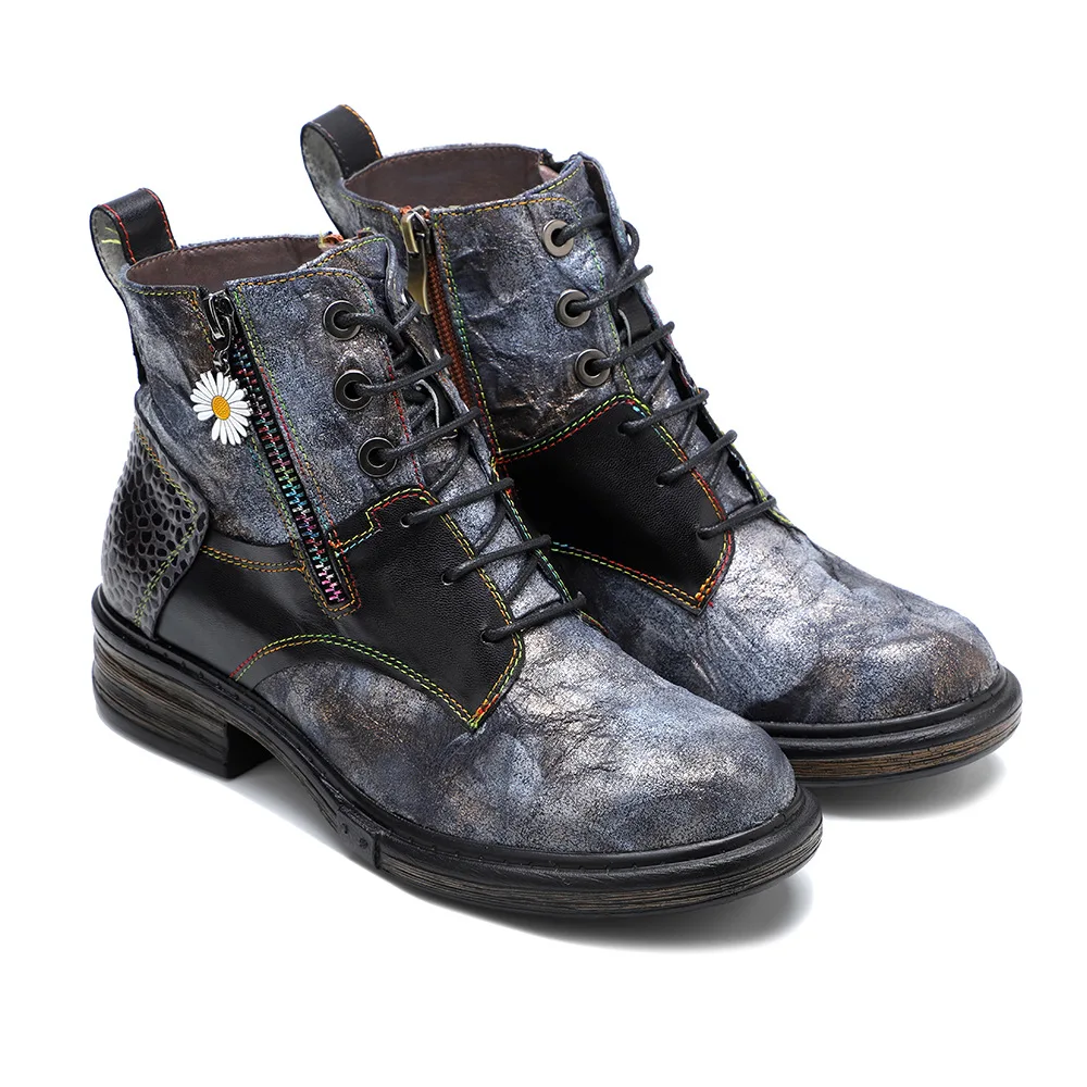 Socofy Raffan Genuine Leather Retro biker casual style metal texture leopard splicing flat heel women's short boots
Socofy Raffan Genuine Leather Retro biker casual style metal texture leopard splicing flat heel women's short boots