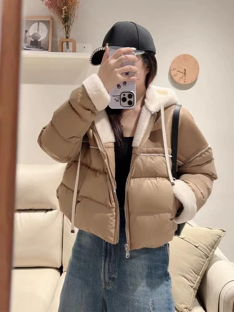 Thiened ort down Cotton Jaet Women's Retro Sle Lamb Fur Collar Hooded Puffer Coat Slimming Advanced Vintage Winter Coat
Thiened ort down Cotton Jaet Women's Retro Sle Lamb Fur Collar Hooded Puffer Coat Slimming Advanced Vintage Winter Coat