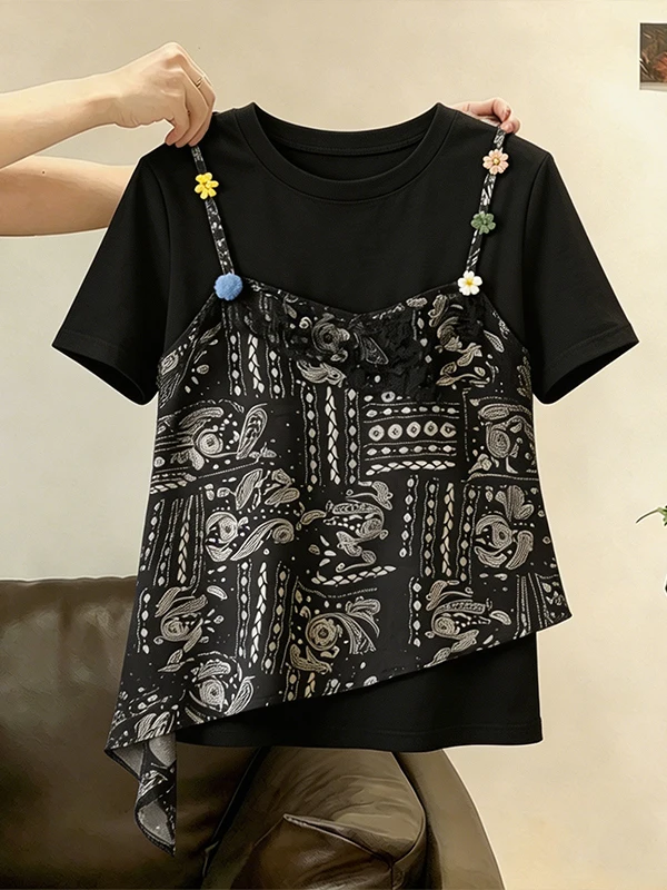 plus Size Lace Floral Print Asymmetrical Short Sleeve T-Shirt Women's Summer New Style Commute Style Low Waist Loose Fit T-Shirt
plus Size Lace Floral Print Asymmetrical Short Sleeve T-Shirt Women's Summer New Style Commute Style Low Waist Loose Fit T-Shirt