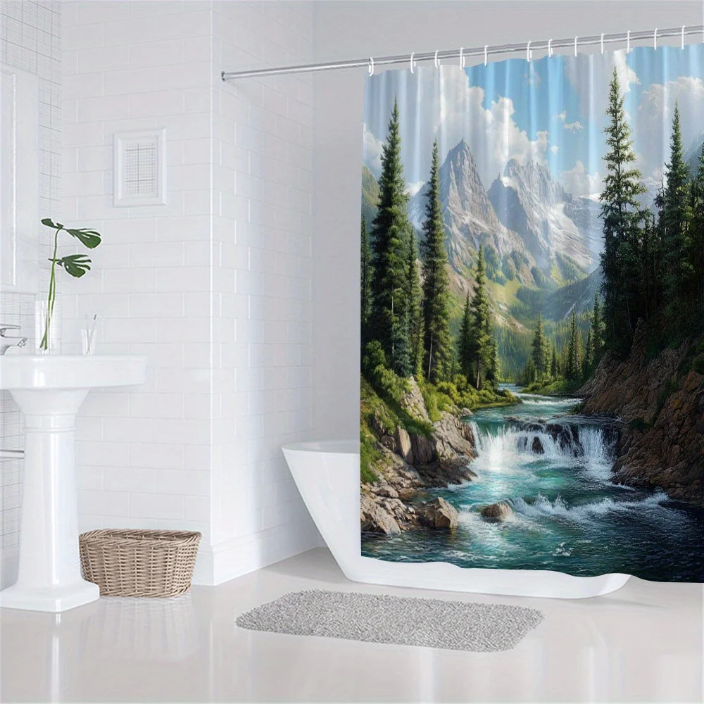 Nature Shower Curtain 180x180cm – Serene Mountain Landscape with River & Pines, Scenic Bathroom Decor, 12 Hooks
Nature Shower Curtain 180x180cm – Serene Mountain Landscape with River & Pines, Scenic Bathroom Decor, 12 Hooks