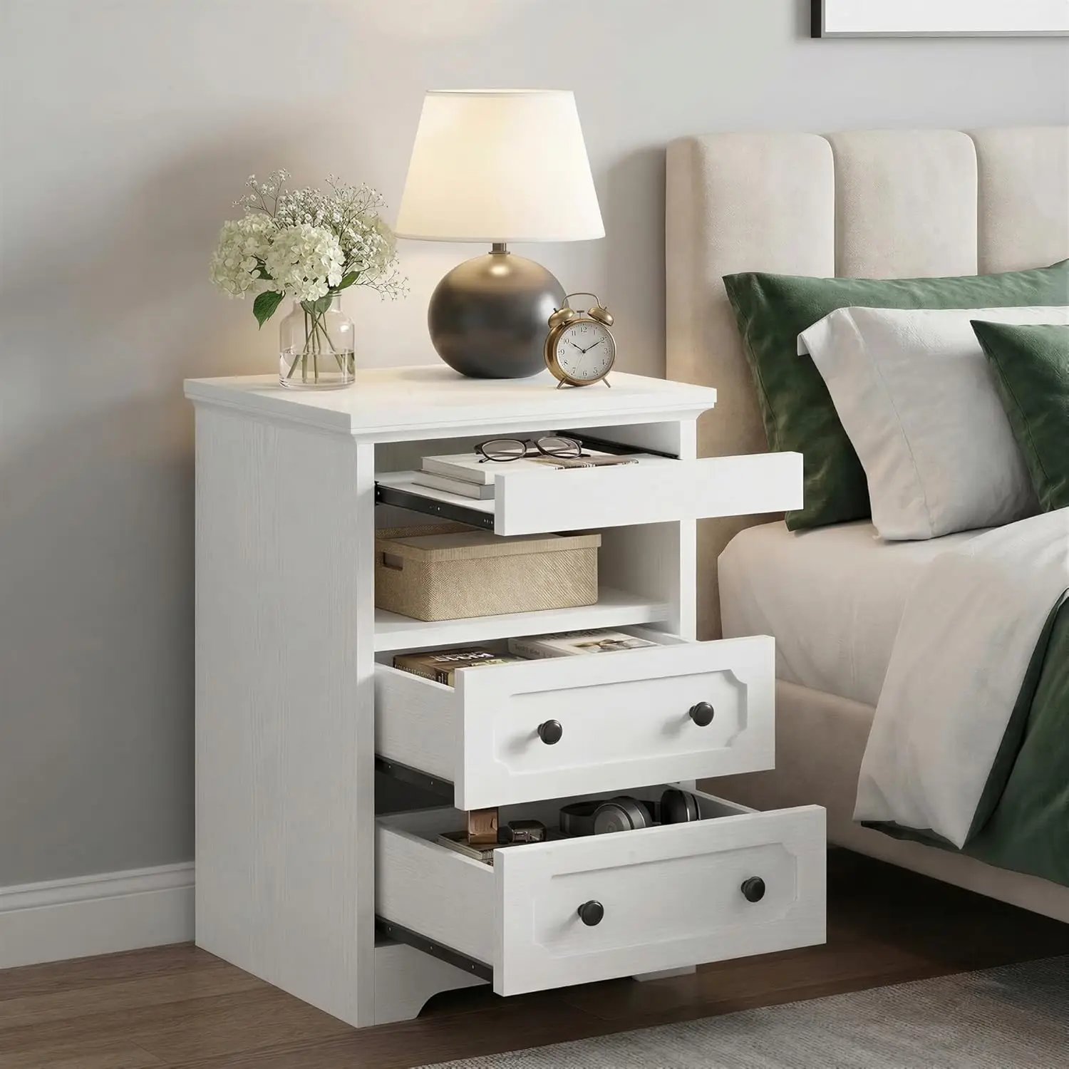 Nightstand Set of 2, Night Stand with Pull Out Tray, Wooden Bedside Table with 2 Drawers and Open Shelf, Side Table for Bedroom,
Nightstand Set of 2, Night Stand with Pull Out Tray, Wooden Bedside Table with 2 Drawers and Open Shelf, Side Table for Bedroom,