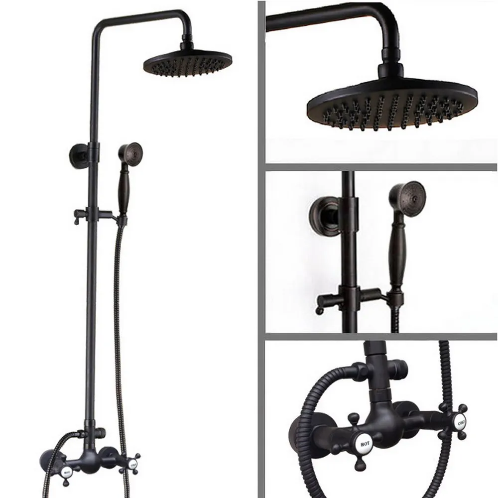 Black Oil Rubbed Brass Dual Cross Handles Bathroom 8 Inch Round Rain Shower Faucet Set Bath Mixer Tap Hand Shower mrs493
Black Oil Rubbed Brass Dual Cross Handles Bathroom 8 Inch Round Rain Shower Faucet Set Bath Mixer Tap Hand Shower mrs493