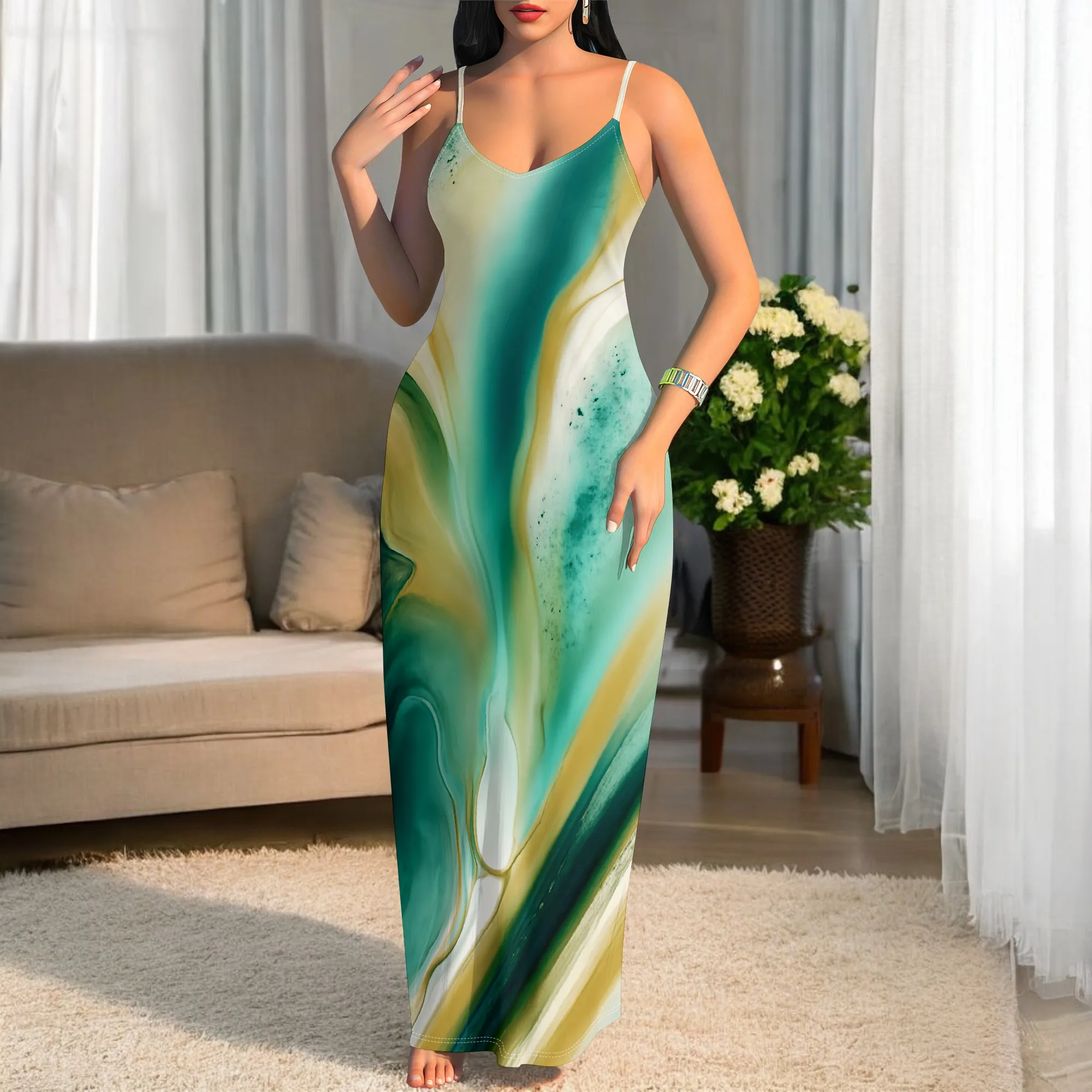 Green Marble Print Maxi Dress S-3XL Spaghetti Strap Bodycon Style for Art Gallery, Beach Resort or Nature Retreat Look
Green Marble Print Maxi Dress S-3XL Spaghetti Strap Bodycon Style for Art Gallery, Beach Resort or Nature Retreat Look