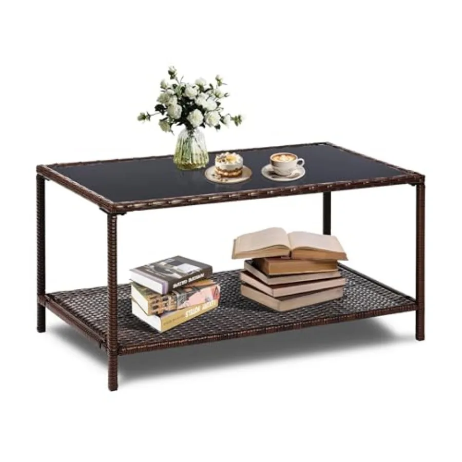 Outdoor Rattan Coffee Table 36'' All-Weather Wicker Patio Side Tables with Glass Top and Storage Shelf Furniture for Living Roo
Outdoor Rattan Coffee Table 36'' All-Weather Wicker Patio Side Tables with Glass Top and Storage Shelf Furniture for Living Roo