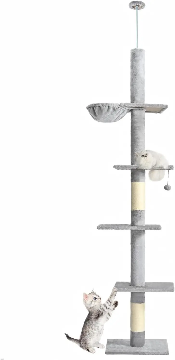 Floor to Ceiling Cat Tree,5 Tiers Tall Cat Tree with Adjustable Height(95-112),Cat Tower with Cozy Hammock,Sisal Scratching Post
Floor to Ceiling Cat Tree,5 Tiers Tall Cat Tree with Adjustable Height(95-112),Cat Tower with Cozy Hammock,Sisal Scratching Post