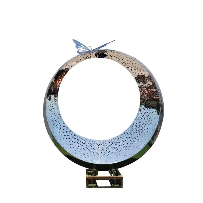Stainless steel moon ring sculpture, outdoor metal park crescent water ornament
Stainless steel moon ring sculpture, outdoor metal park crescent water ornament