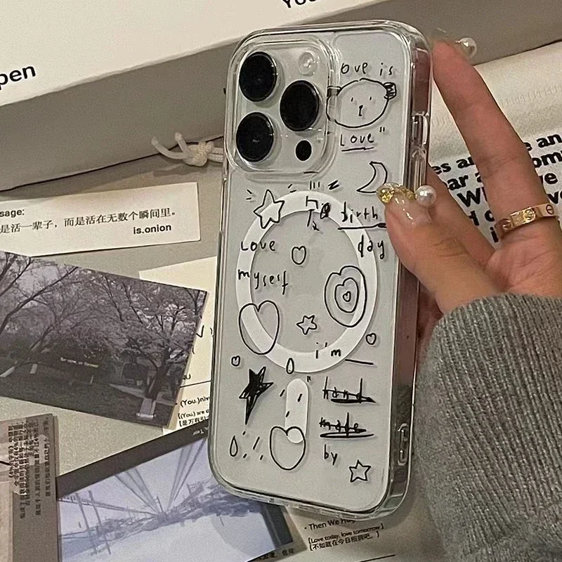 For iPhone 15 14 13 12 11 Pro Max XS XR Shockproof Cover Graffiti Clear Magnetic For Wireless Charge Phone Case
For iPhone 15 14 13 12 11 Pro Max XS XR Shockproof Cover Graffiti Clear Magnetic For Wireless Charge Phone Case