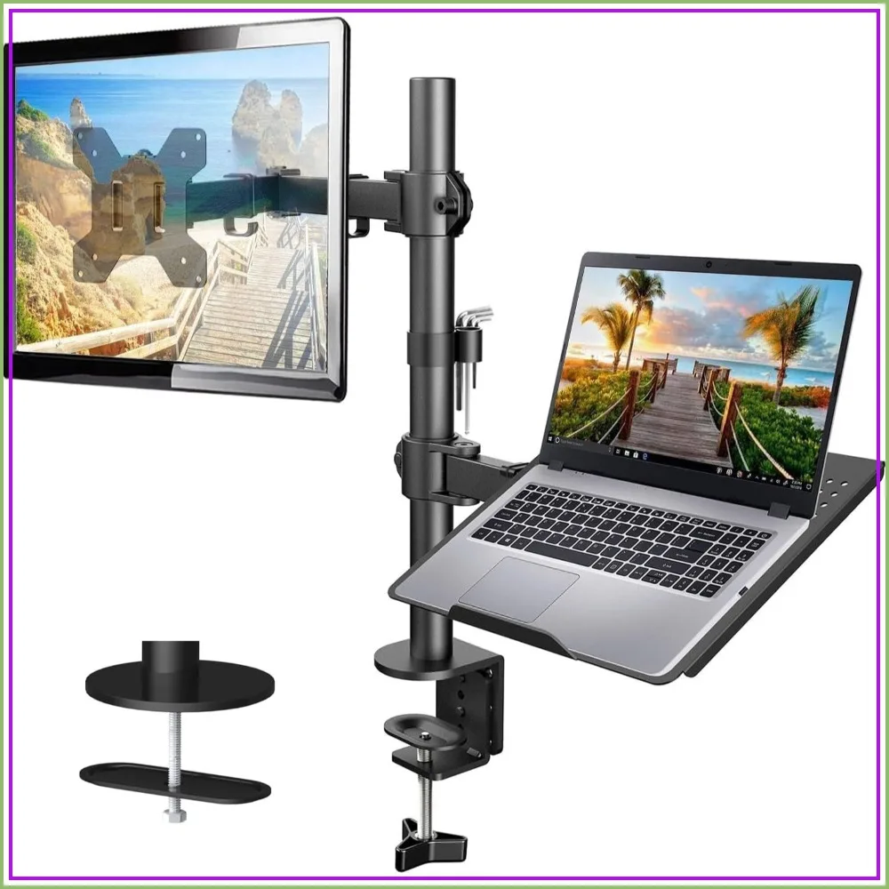 Adjustable Monitor Stand, Single Arm Desk Mount for 32" Screen and 17" Laptop, Heavy Duty Ergonomic Bracket Holds 22lbs
Adjustable Monitor Stand, Single Arm Desk Mount for 32" Screen and 17" Laptop, Heavy Duty Ergonomic Bracket Holds 22lbs