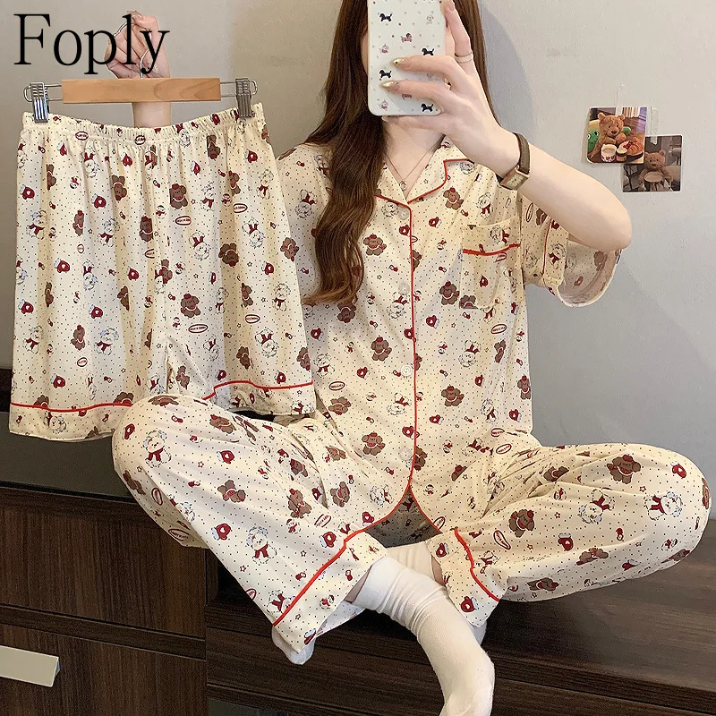 3Piece Woman Pajama Set Cartoon Print Spring Summer Clouds Cotton Pyjama Sleepwear Short Sleeve Pants Pijama Mujer Loungewear
3Piece Woman Pajama Set Cartoon Print Spring Summer Clouds Cotton Pyjama Sleepwear Short Sleeve Pants Pijama Mujer Loungewear