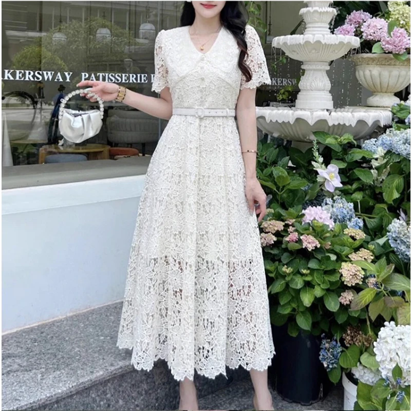 Ele Water-Soluble Lace Dr ort Sve Babydoll Collar Waist-Cinching Long Dr for Summer High Waist A-Line Skirt
Ele Water-Soluble Lace Dr ort Sve Babydoll Collar Waist-Cinching Long Dr for Summer High Waist A-Line Skirt