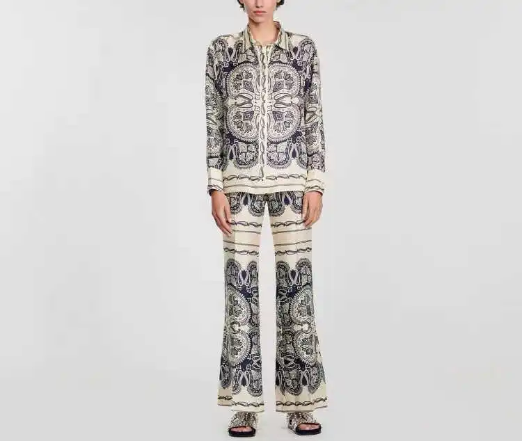 Spring 2024 S Home Paisley Print Long Sve irt Top High Waist Wide Leg Pants Set Commute Faion Ensemble Polyester Fiber
Spring 2024 S Home Paisley Print Long Sve irt Top High Waist Wide Leg Pants Set Commute Faion Ensemble Polyester Fiber