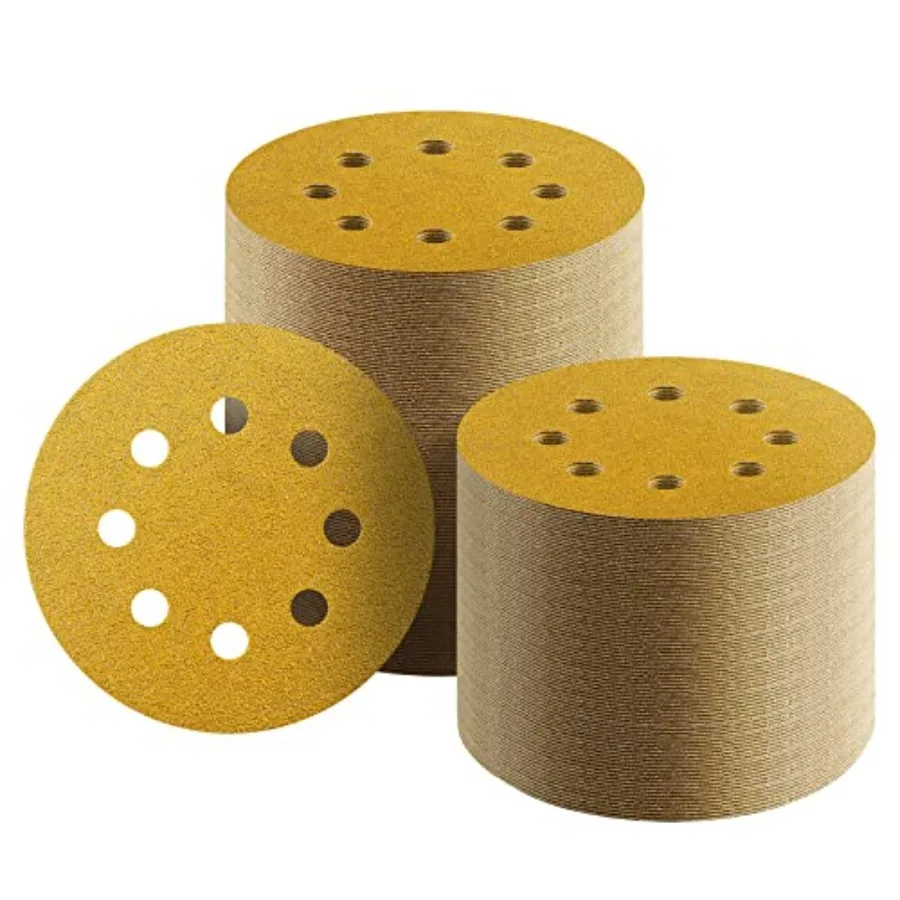 100 Pcs 5-Inch 8-Hole Hook and Loop Sanding Discs, 60/80/120/220/320 Assorted Grits Gold Sandpaper for Woodworking or Automotiv
100 Pcs 5-Inch 8-Hole Hook and Loop Sanding Discs, 60/80/120/220/320 Assorted Grits Gold Sandpaper for Woodworking or Automotiv