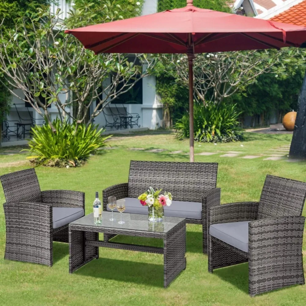 4PCS Patio Outdoor Conversation Furniture Rattan Set w/Glass Table and Loveseat
4PCS Patio Outdoor Conversation Furniture Rattan Set w/Glass Table and Loveseat