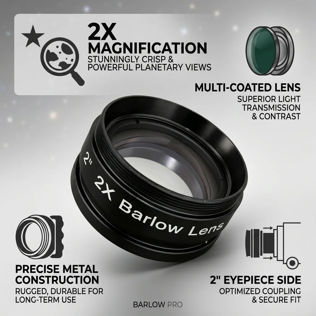 2 Inch 2X Barlow Lens - 2" Telescope Eyepiece | Made with Metal Housing & Glass Optics | Features a Threaded Metal Connector
2 Inch 2X Barlow Lens - 2" Telescope Eyepiece | Made with Metal Housing & Glass Optics | Features a Threaded Metal Connector