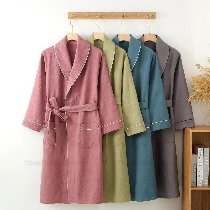 Women Robe Cotton Crepe Bathrobe Couple Sleepwear Homewear Kimono Autumn and Spring New Intimate Lingerie Men Loungewear
Women Robe Cotton Crepe Bathrobe Couple Sleepwear Homewear Kimono Autumn and Spring New Intimate Lingerie Men Loungewear