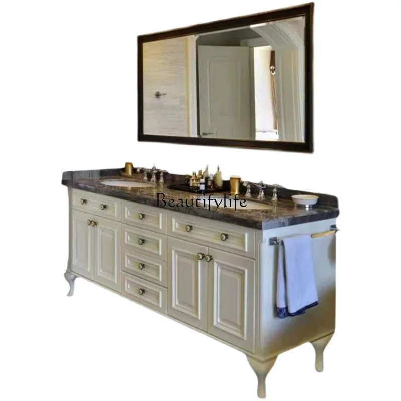 American bathroom cabinet combination oak floor-to-ceiling European double basin bathroom cabinet
American bathroom cabinet combination oak floor-to-ceiling European double basin bathroom cabinet