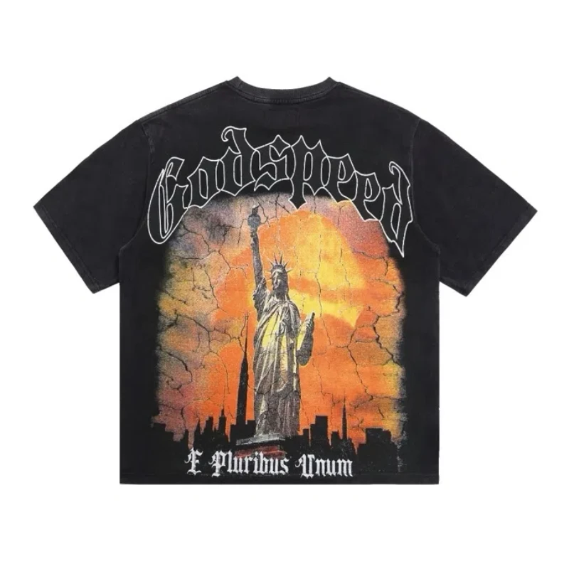 High Quality GOD SPEED Hip-hop Sculpture Print Black T-shirt Men Women Casual Fashion Tops Tees Loose T Shorts
High Quality GOD SPEED Hip-hop Sculpture Print Black T-shirt Men Women Casual Fashion Tops Tees Loose T Shorts