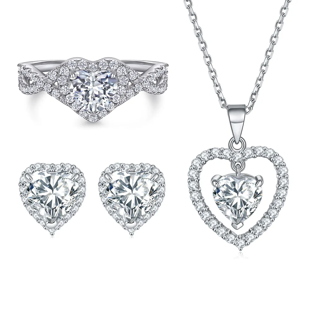 S925 pure silver plated 18K gold PT950 platinum ring heart necklace heart-shaped gemstone earrings women's high-quality set
S925 pure silver plated 18K gold PT950 platinum ring heart necklace heart-shaped gemstone earrings women's high-quality set