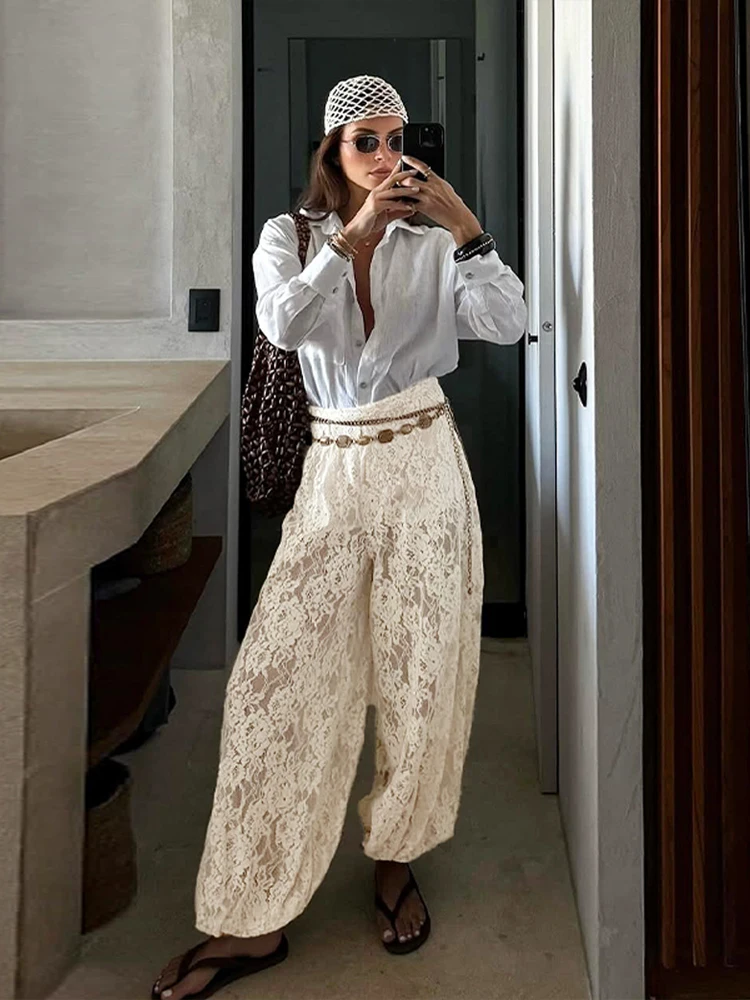 Casual Women Long Pant Lace Hollow Out Elastic Waist Loose Y2k Female Trouser Chic Summer Lady Streetwear 2026 New
Casual Women Long Pant Lace Hollow Out Elastic Waist Loose Y2k Female Trouser Chic Summer Lady Streetwear 2026 New