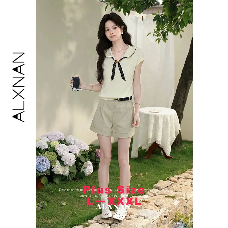 ALXNAN Plus Size Women's Knit Short Sleeve T-shirt 2026 Summer Navy Collar Polka Dot Beaded Ribbon T-shirts Fashion Tops D65269
ALXNAN Plus Size Women's Knit Short Sleeve T-shirt 2026 Summer Navy Collar Polka Dot Beaded Ribbon T-shirts Fashion Tops D65269