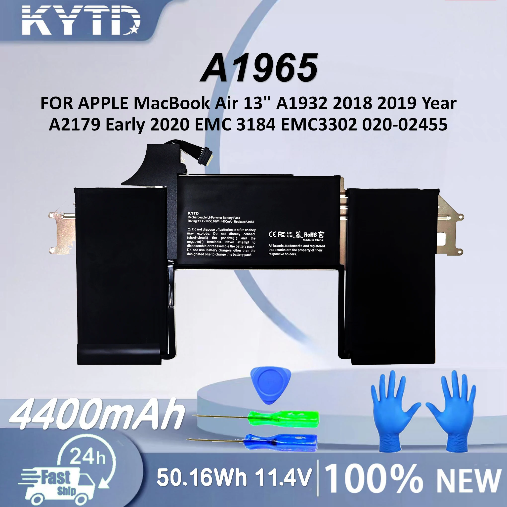 KYTD A1965 Battery for APPLE MacBook Air 13" A1932 2018 2019 Year, A2179 Early 2020 EMC 3184 EMC3302 020-02455 Free Tool
KYTD A1965 Battery for APPLE MacBook Air 13" A1932 2018 2019 Year, A2179 Early 2020 EMC 3184 EMC3302 020-02455 Free Tool