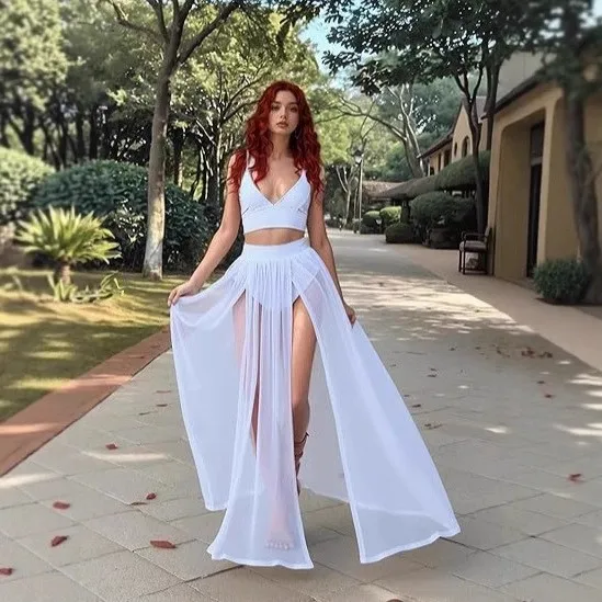 Ensemble Femmes Dress Set Women Chiffon Solid White Maxi Dress High Slit Sheer Overlay Evening Dress Spaghetti Straps Ruffle
Ensemble Femmes Dress Set Women Chiffon Solid White Maxi Dress High Slit Sheer Overlay Evening Dress Spaghetti Straps Ruffle