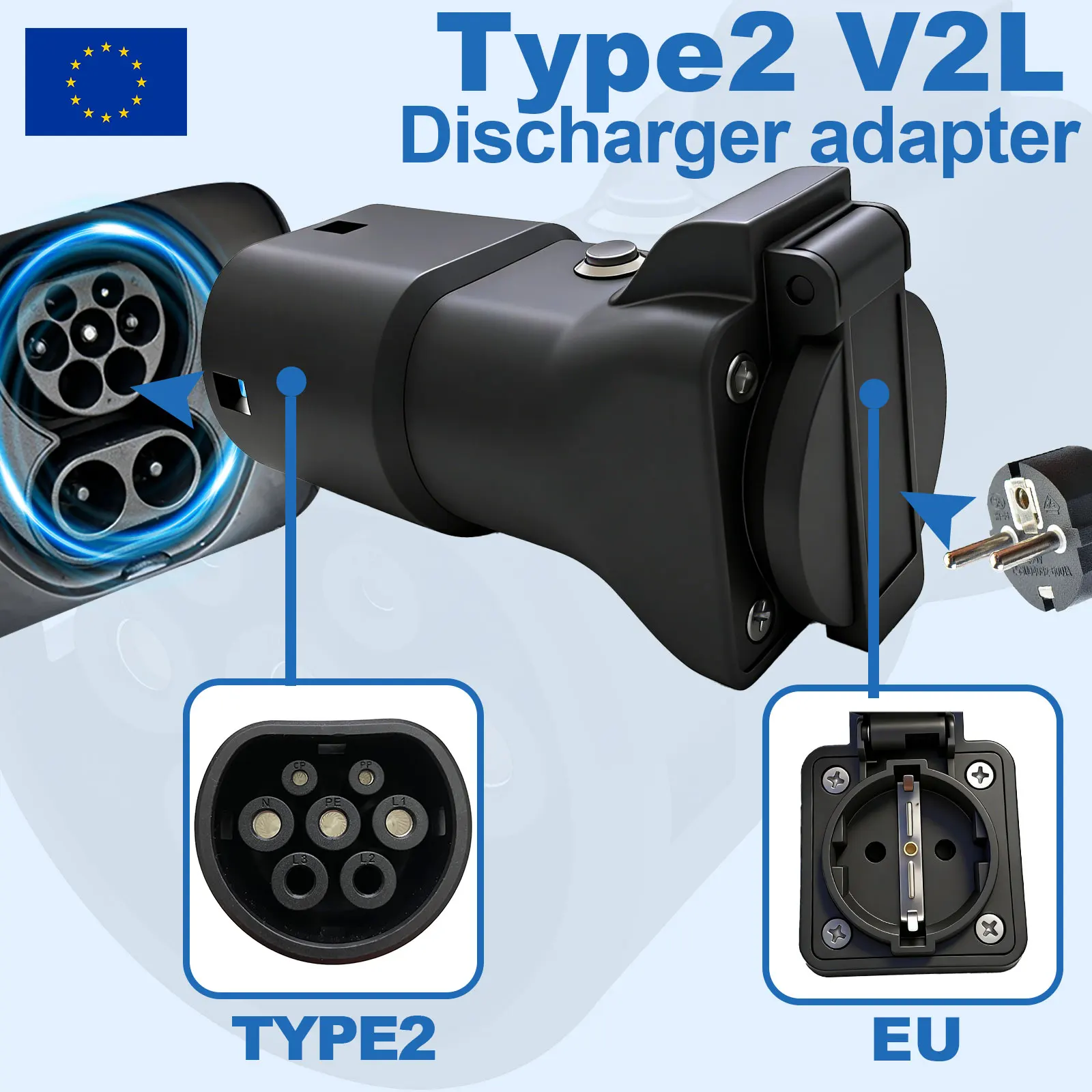 Type2 V2L Discharger 16A EU Socket Power off Button for BYD MG Geely Jaecoo Omoda LEAPMOTOR GWM ZEEKR XPENG EV Discharge Adaptor
Type2 V2L Discharger 16A EU Socket Power off Button for BYD MG Geely Jaecoo Omoda LEAPMOTOR GWM ZEEKR XPENG EV Discharge Adaptor